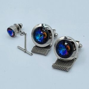 Vintage Rivoli Crystal Cufflinks & Tie Pin Set #1536